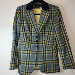 Larry Levine Women's Plaid Blazer - Yellow and Gray